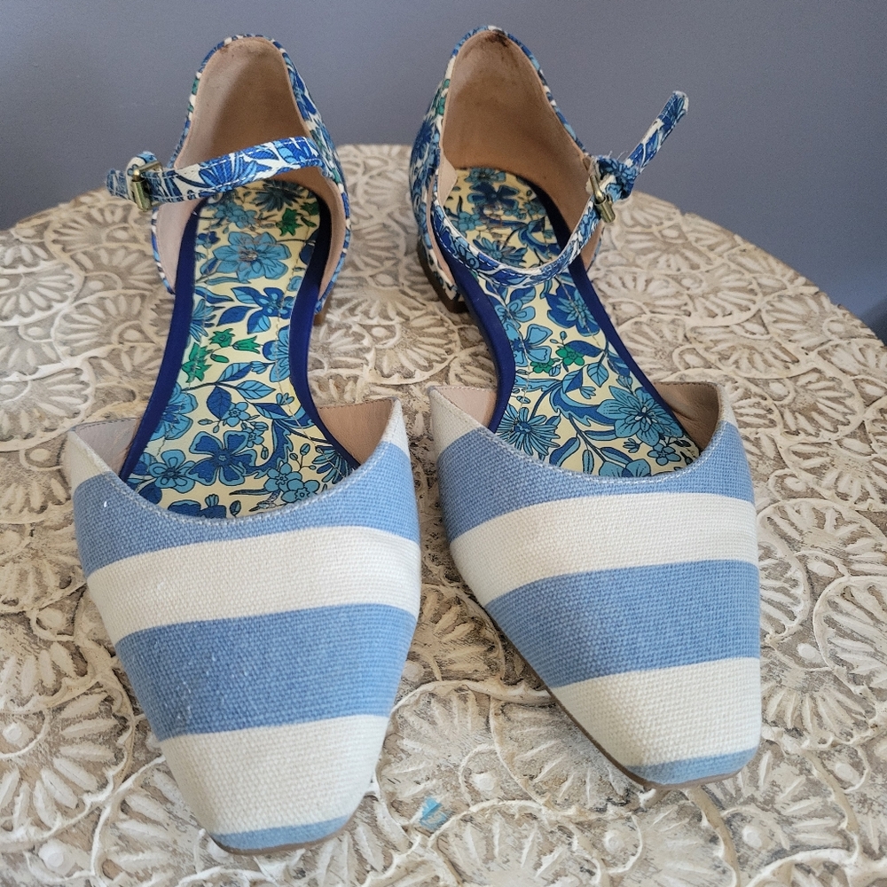 Boden Printed Canvas Flat Pumps Dusty Blue/Floret Bloom, size EU 37